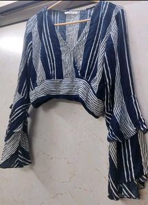 Striped Crop Top with Bell Sleeves