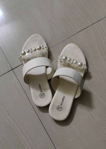 Stylish White Pearl Embellished Slides
