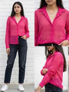 Sheer Chevron Print Button-Up Shirt