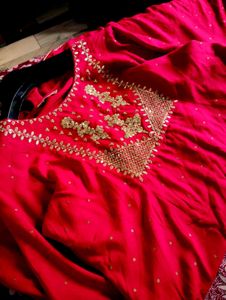 Red &amp; Gold Embellished Kurti