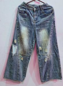 Wide Leg Distressed Denim Jeans