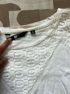 White Lace Detail T-Shirt