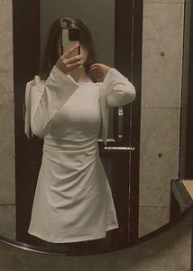 Boat Neckline Solid Ruched Bowknot Mini Dress