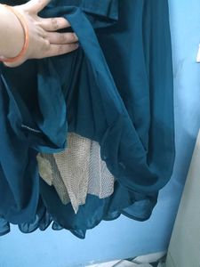 Embroidered Teal Blue top skirt set