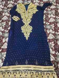 Exquisite Navy Blue Kurta with Gold Embellishments