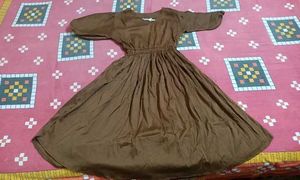 Chic Brown V-Neck Puff Sleeve Dress