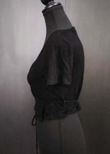 Black Ribbed Wrap Crop Top