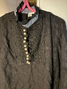 Elegant Black Lace Blouse with Pearl Details