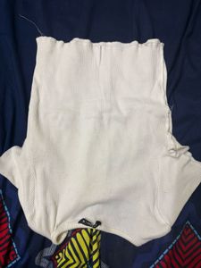 White Ribbed Lettuce Hem Crop Top