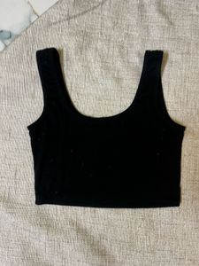 Black Ribbed Crop Tank Top
