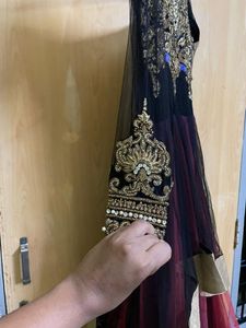 Black Handwork Three Layered Gown Wid Net Dupatta