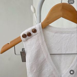 White Knit Top with Lion Head Buttons