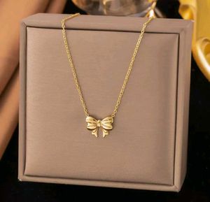 Anti Tarnish Gold Bow Necklace