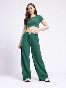 GLITCHEZ Women High Waisted Green Trouser
