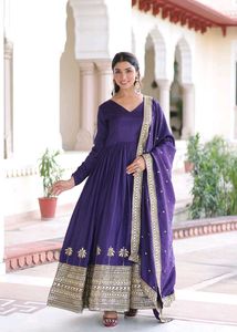 Elegant Purple &amp; Gold Ethnic Gown
