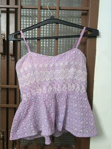 Lavender Embroidered Peplum Top