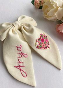 Embroidered Pearl Bow Hair Clip