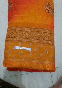 Vibrant Orange &amp; Yellow Ombre Saree