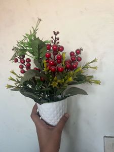 Artificial Berry Plant in White Pot