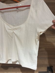 Cream Ribbed Square Neck Top