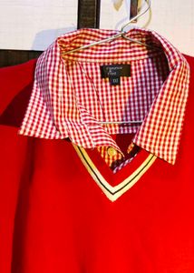 Red Sweater with Attached Collar