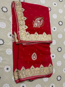 Red Heavywork Embroidered Saree