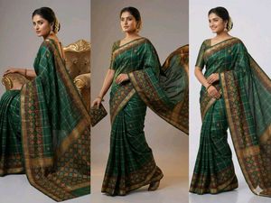 Elegant Green Saree with Intricate Weave