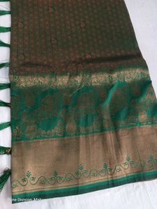 Elegant Teal &amp; Gold Silk Saree
