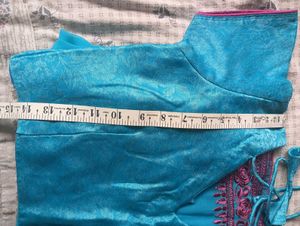 Set Of Beautiful Teal Saree with Pink Embroidery A