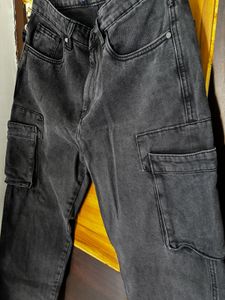 Black Denim Cargo Jeans