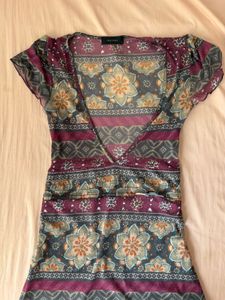 Y2k Boho Floral V-Neck Sheer Top/ dress