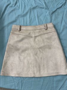 Tan Suede Button-Up A-Line Skirt