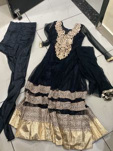 Black & Gold Embroidered Kurta Set