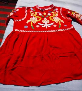 Red Embroidered Kurta