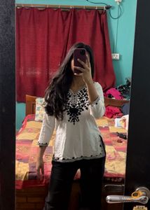 White Kurta with Black Embroidery