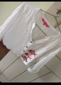 White top with Fish Embroidery