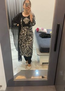 Elegant Black &amp; Silver Kurta Set