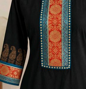 Elegant Black Kurta with Embellished Neckline