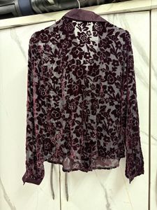 Velvet Floral Button-Up Shirt