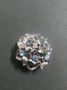 Vintage Floral Brooch with Blue Stones