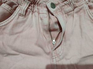 Women's Pink Paperbag Waist Denim Shorts
