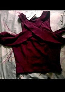 Stylish Maroon Cold Shoulder Top