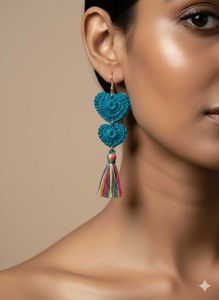 Heart Tassel Crochet Earrings