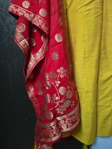 Yellow Kurta with Red Dupatta