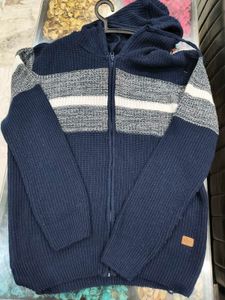 Men's Blue Striped Knit Hoodie