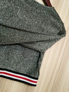 Long Sleeve Crop Glitter Sequins T-shirt(Women's)