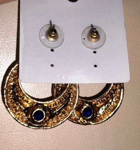 Fancy Earring Blue N White Stone