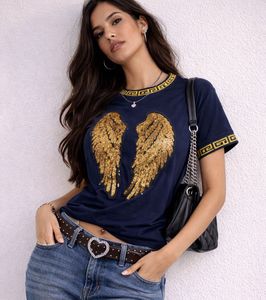Sparkly Angel Wing Navy Top