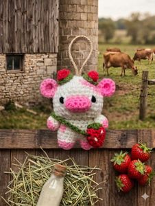 Crocheted Strawberry Cow Plushie