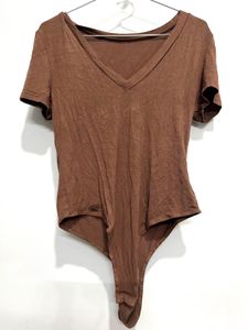 Brown V-Neck Bodysuit